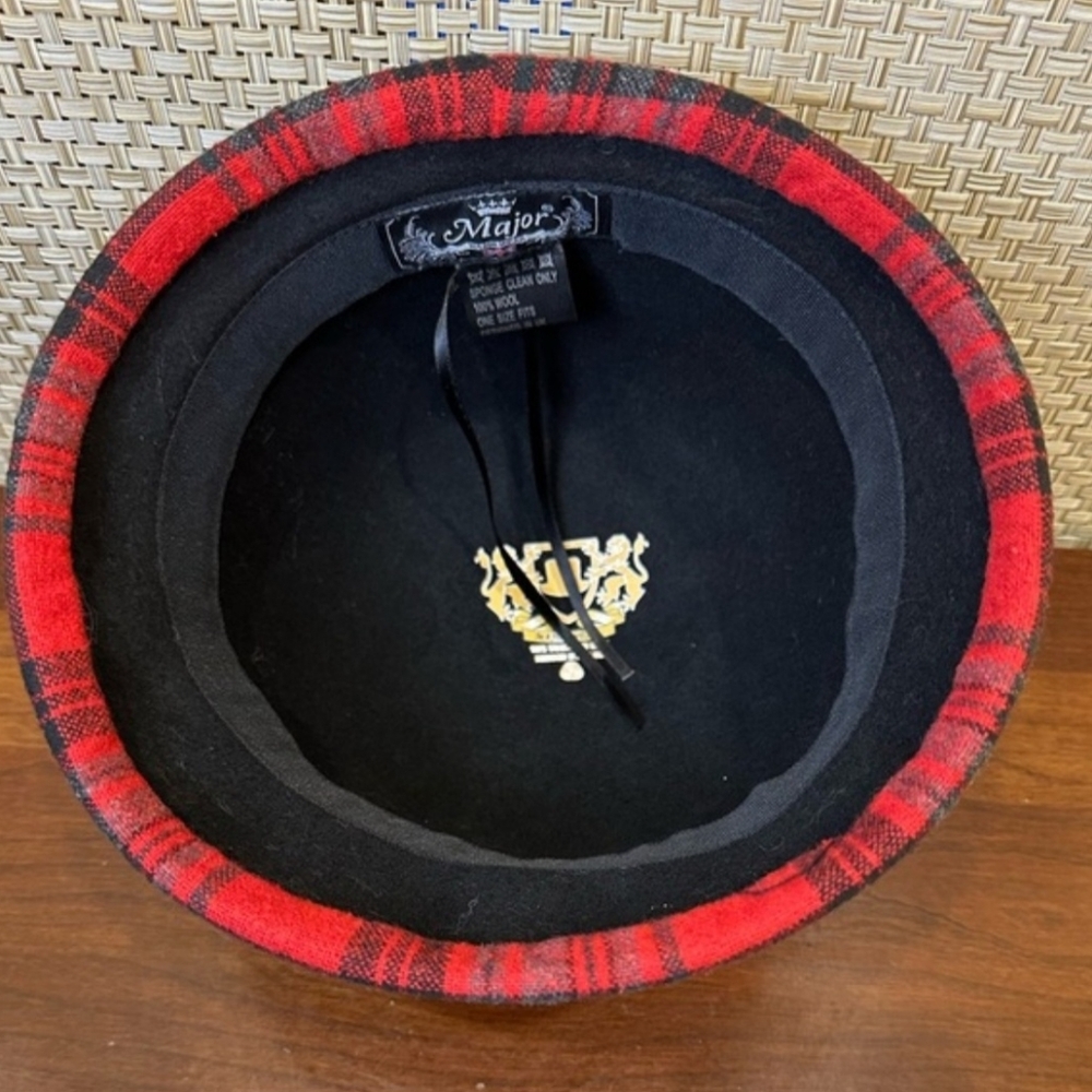 🌟HP🌟Retro Red Tartan Wool Felt Cloche Side Bow Adjustable Water Resistant - Picture 6 of 9